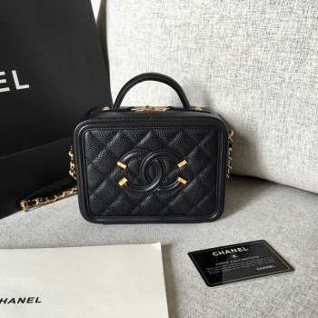 Chanel Vanity Case cowhide leather black 20x21x9cm