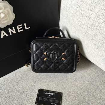 chanel Vanity Case cowhide leather black 16x17x8cm