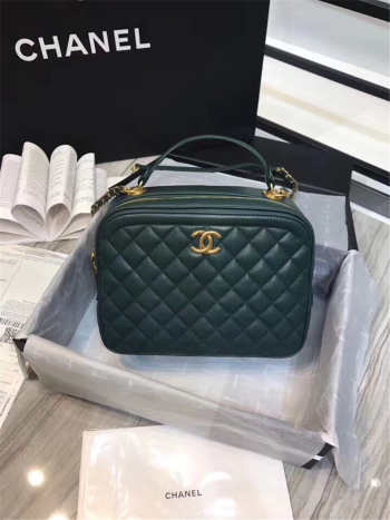 Chanel Vanity Case cowhide leather dark green A57906