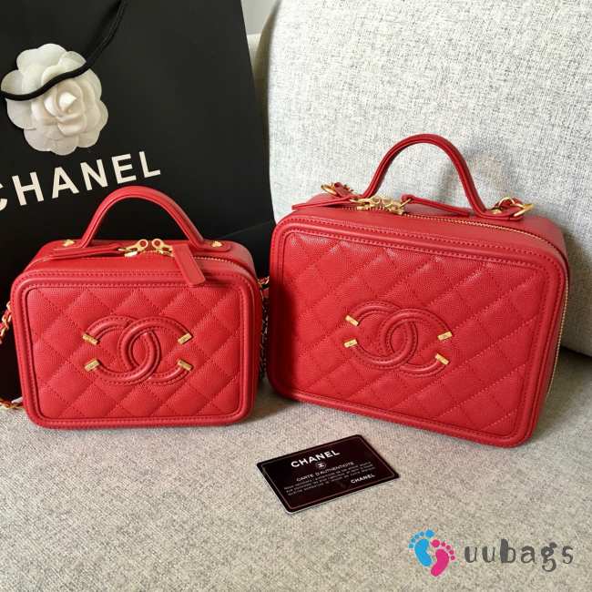 Chanel Vanity Case cowhide leather red 20x21x9cm,16x17x8cm - 1