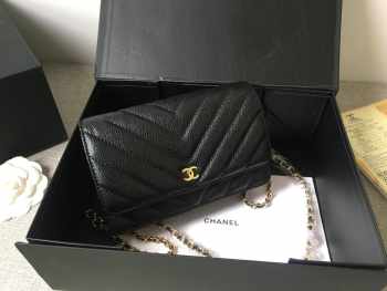 Chanel woc mini bag black gold chain 33814 19×12.5×4 cm