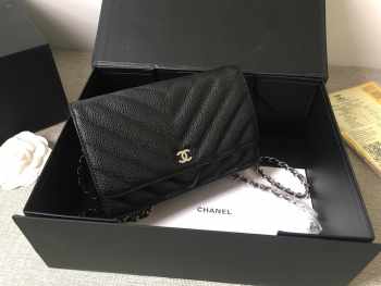 Chanel woc mini bag black silver chain 33814 19×12.5×4cm