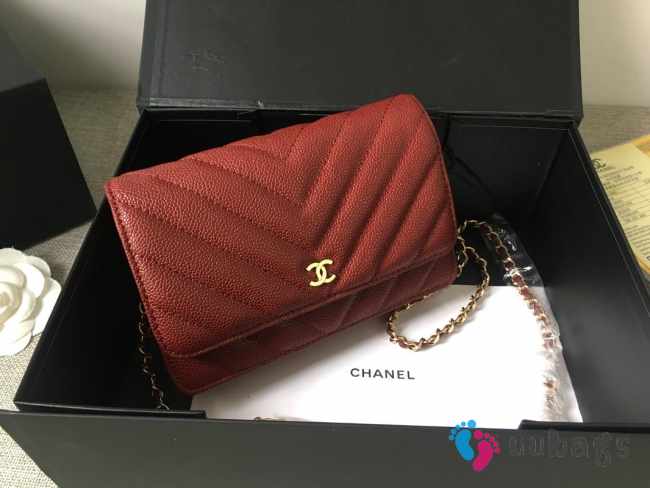 Chanel woc mini bag red gold chain 33814 19×12.5×4 cm - 1