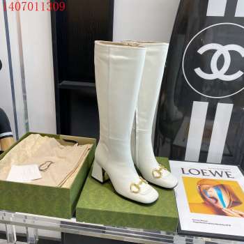 Gucci high boots sheepskin white and black high heels 5.5-7.5cm