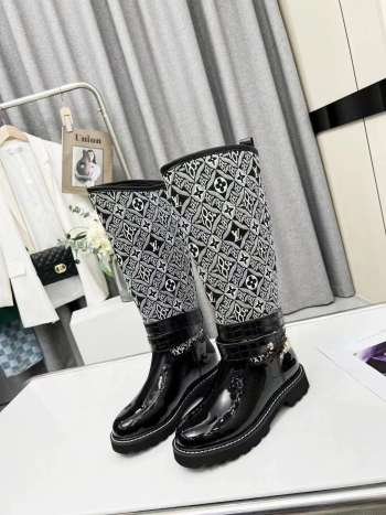 Louis Vuitton high boots patent leather black white monogram