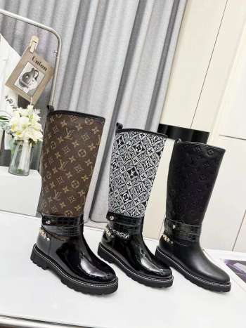 Louis Vuitton high boots calfskin black print