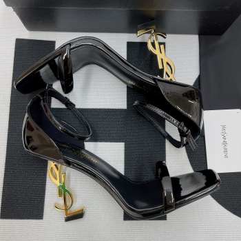 YSL Slip-on patent leather high-heeled sandals gold