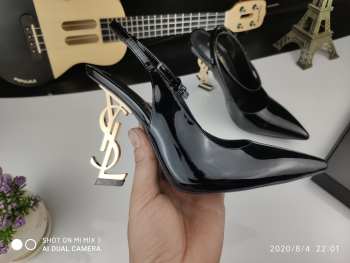 YSL heels black patent leather gold