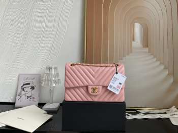 Chanel flap bag lambskin water pink gold chain 25.5cm