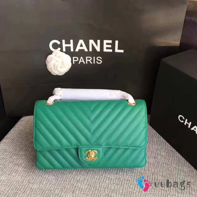 Chanel flap bag caviar apple green with gold buckle 25x15x7cm - 1