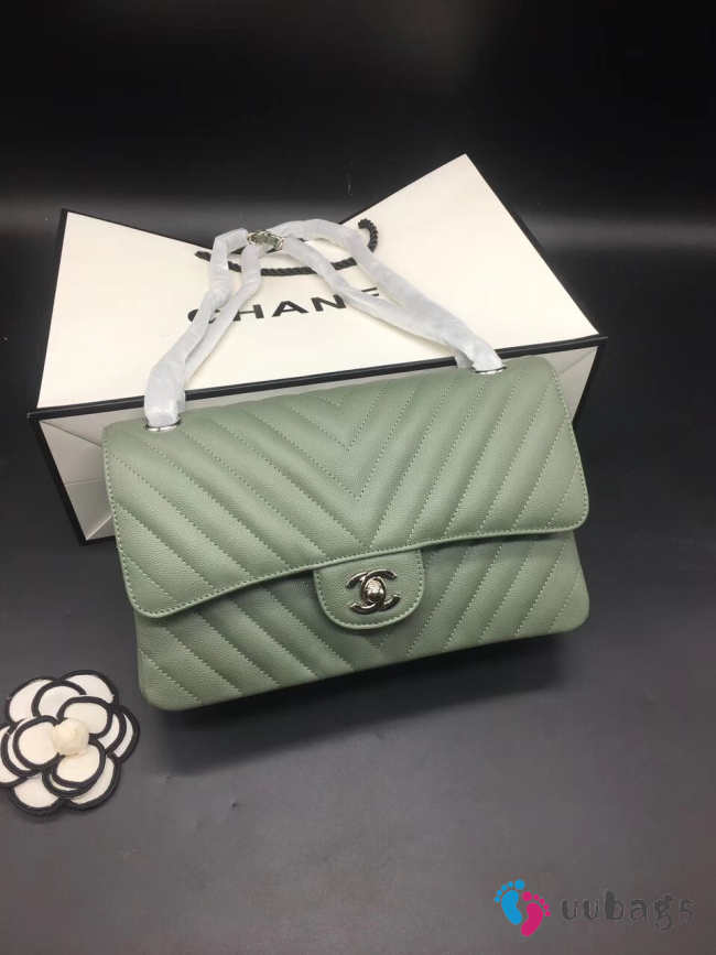 Chanel Flap Bag Caviar green color silver buckle 25x15x7cm - 1