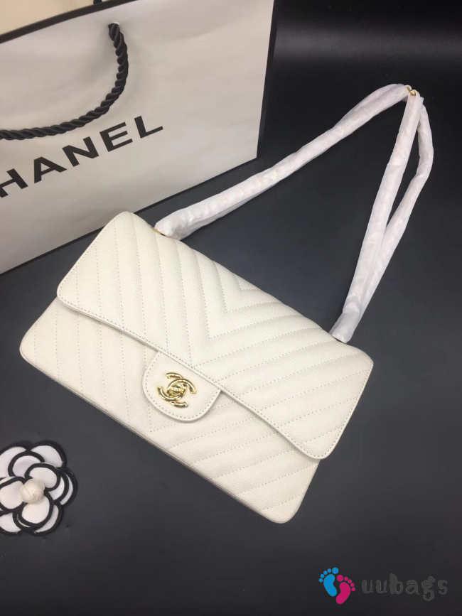 Chanel Flap Bag Caviar white color Gold Buckle 25x15x7cm - 1