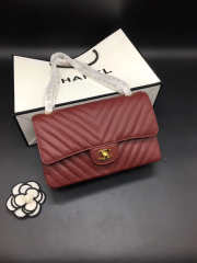 Chanel Flap Bag Caviar wine red color Gold Buckle 25x15x7cm - 2