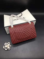 Chanel Flap Bag Caviar wine red color Gold Buckle 25x15x7cm - 4