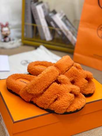 hermes woolskin slipper for winter orange 34-46