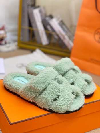 hermes woolskin slipper for winter smoke green 34-46