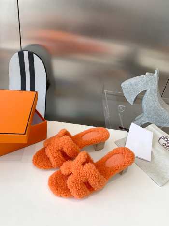 hermes woolskin slipper for winter low-heeled orange 35-41