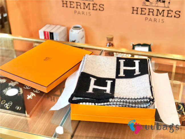 hermes scarf wool blanket black 170cm x 135cm - 1