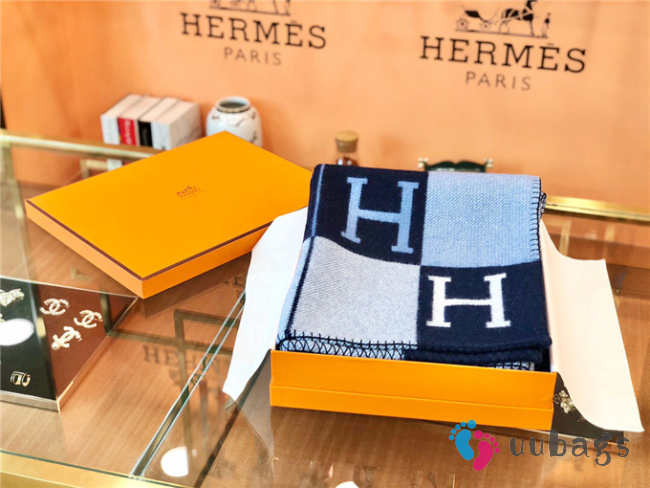 hermes scarf wool blanket blue 170cm x 135cm - 1