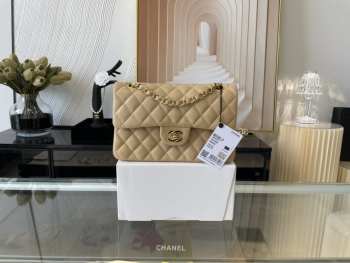 Chanel flap bag lamskin leather brown silver and gold buckle 25cm