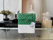 Chanel flap bag lamskin leather green silver and gold buckle 25cm - 1