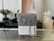 Chanel flap bag lamskin leather grey silver and gold buckle 25cm - 2