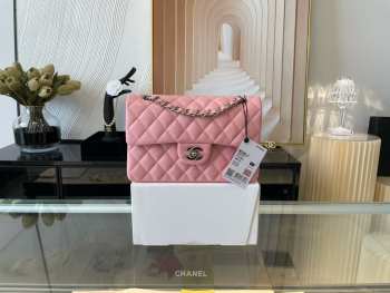 Chanel flap bag lamskin leather pink silver and gold buckle 25cm