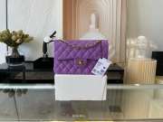 Chanel flap bag lamskin leather purple silver and gold buckle 25cm - 1