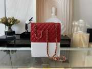 Chanel flap bag lamskin leather red silver and gold buckle 25cm - 5