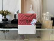 Chanel flap bag lamskin leather rose red silver and gold buckle 25cm - 1