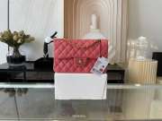 Chanel flap bag lamskin leather rose red silver and gold buckle 25cm - 2