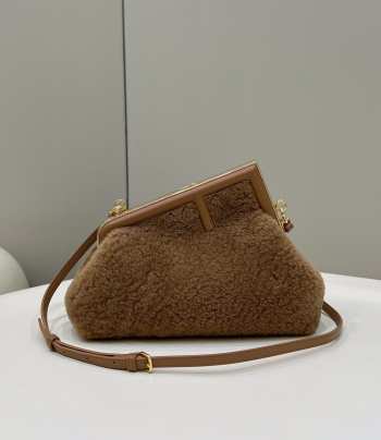 Fendi the first bag Lambswool dark brown 26x9.5x18cm