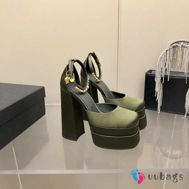 Versace Satin high heels green 15.5cm water table 3cm 35-41 - 1