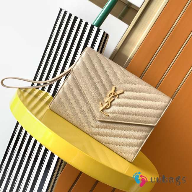 YSL Envelope clutch bag light brown gold hardware 21×6×3cm - 1