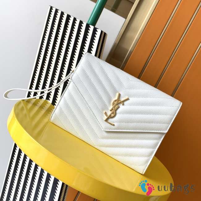 YSL Envelope clutch bag white gold hardware 21×6×3cm - 1