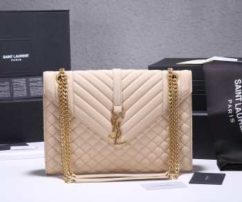 YSL Envelope Caviar leather pink gold buckle 31×22×7.5cm