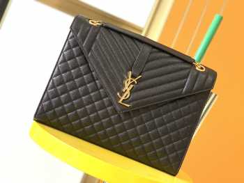 YSL Envelope Caviar leather black gold buckle 31×22×7.5cm