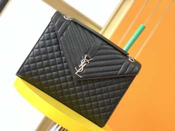 YSL Envelope Caviar leather black silver buckle 31×22×7.5cm