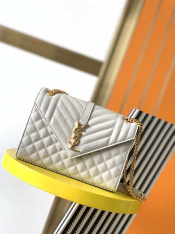 YSL Envelope Caviar leather white gold buckle 24x17.5x6cm