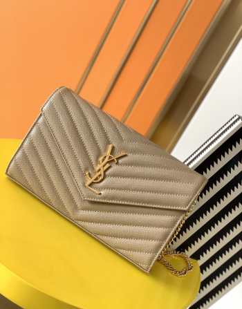 YSL Envelope Caviar leather brown gold buckle 22.5x14x4cm