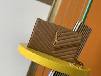 YSL Envelope Caviar leather dark brown gold buckle 22.5x14x4cm