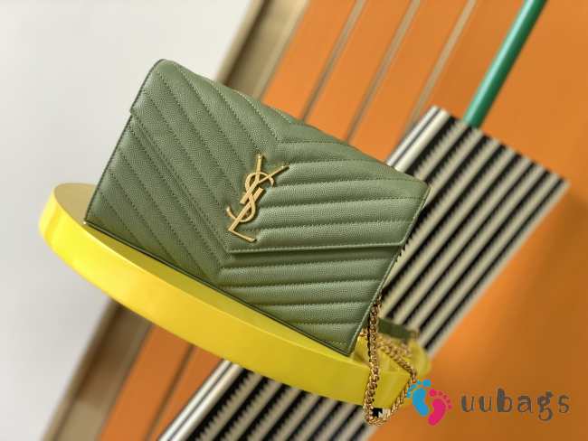 YSL Envelope Caviar leather green gold buckle 22.5x14x4cm - 1