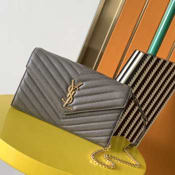 YSL Envelope Caviar leather dark grey gold buckle 22.5x14x4cm