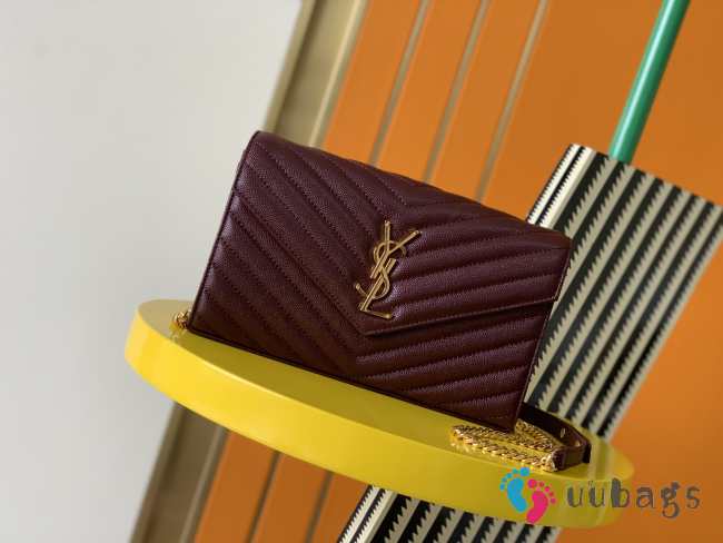 YSL Envelope Caviar leather maroon gold buckle 22.5x14x4cm - 1