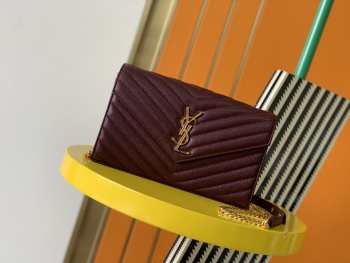 YSL Envelope Caviar leather maroon gold buckle 22.5x14x4cm