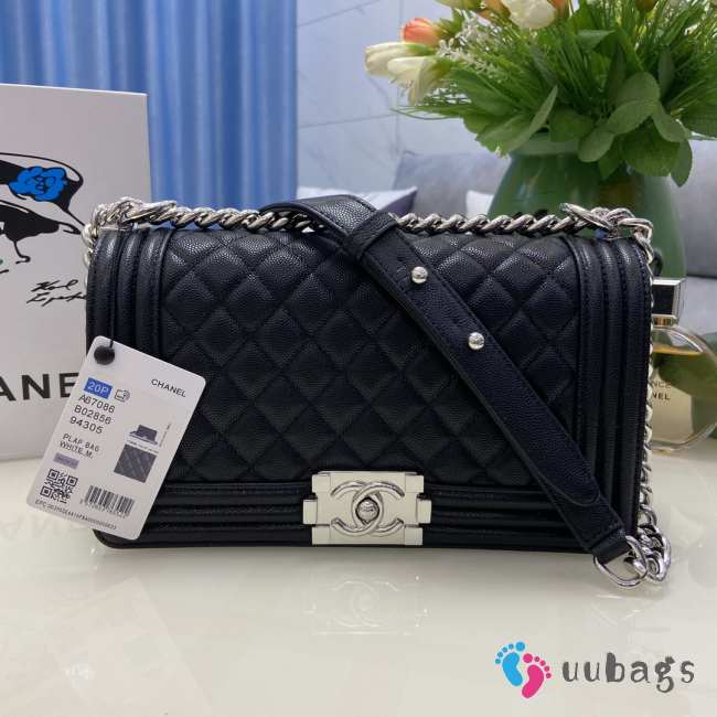 Chanel le boy caviar leather black Diamant light silver hardware 25cm - 1