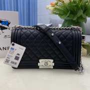 Chanel le boy caviar leather black Diamant light silver hardware 25cm - 1