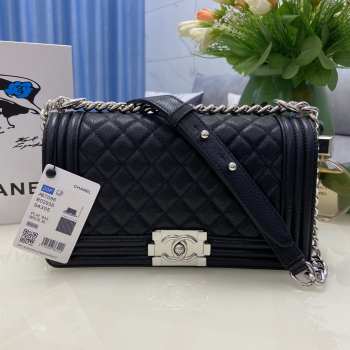 Chanel le boy caviar leather black Diamant light silver hardware 25cm