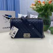 Chanel le boy caviar leather dark blue Diamant silver hardware 25cm - 1