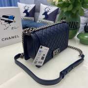 Chanel le boy caviar leather dark blue Diamant silver hardware 25cm - 3